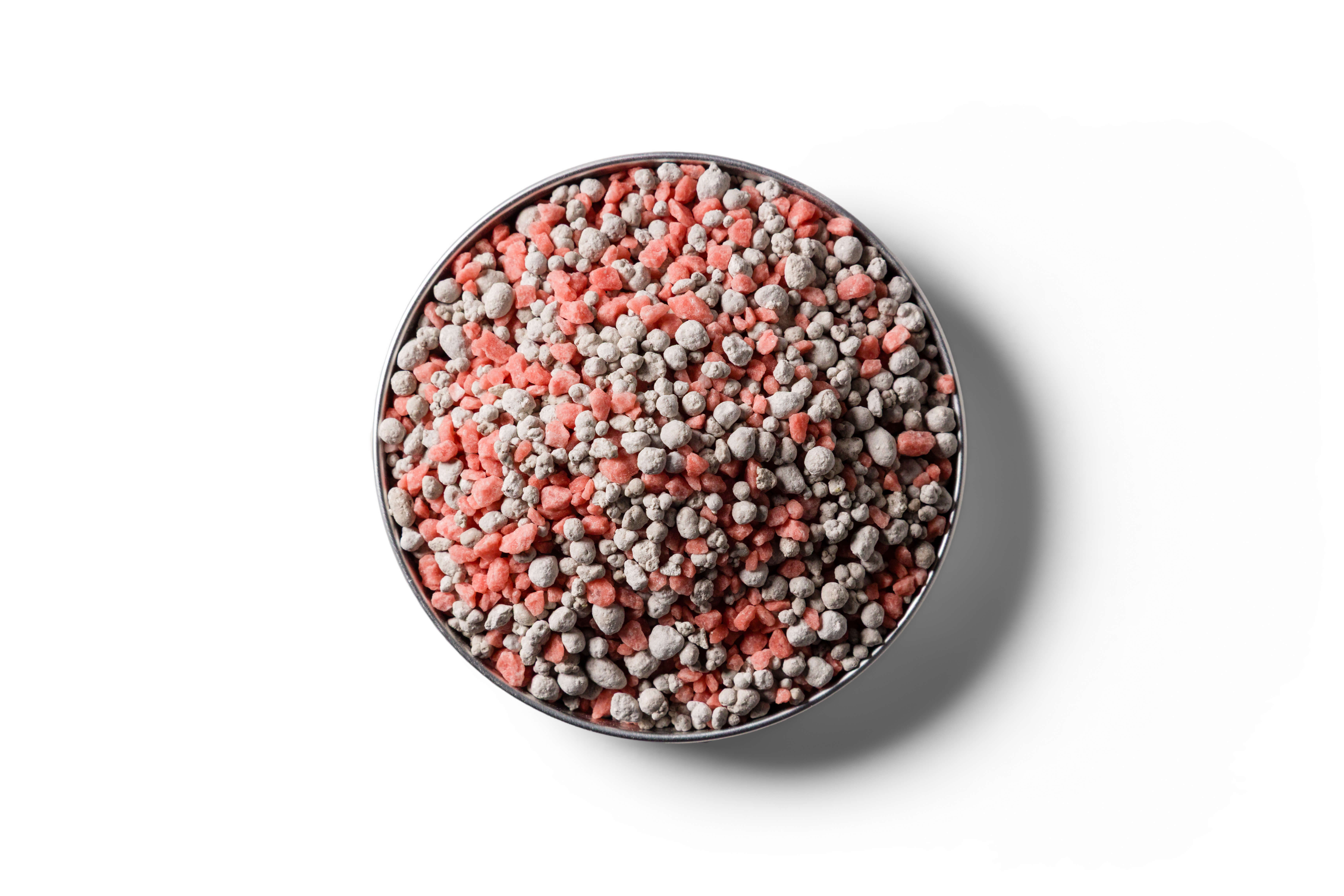 50% Potash Super fertiliser granules in a round dish