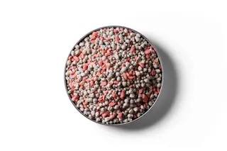 10% Potash Super fertiliser granules in a round dish