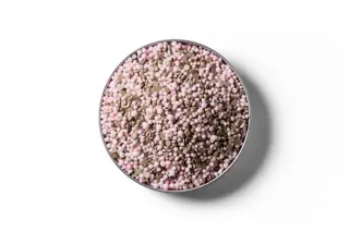 N-Protect S fertiliser granules in a round dish